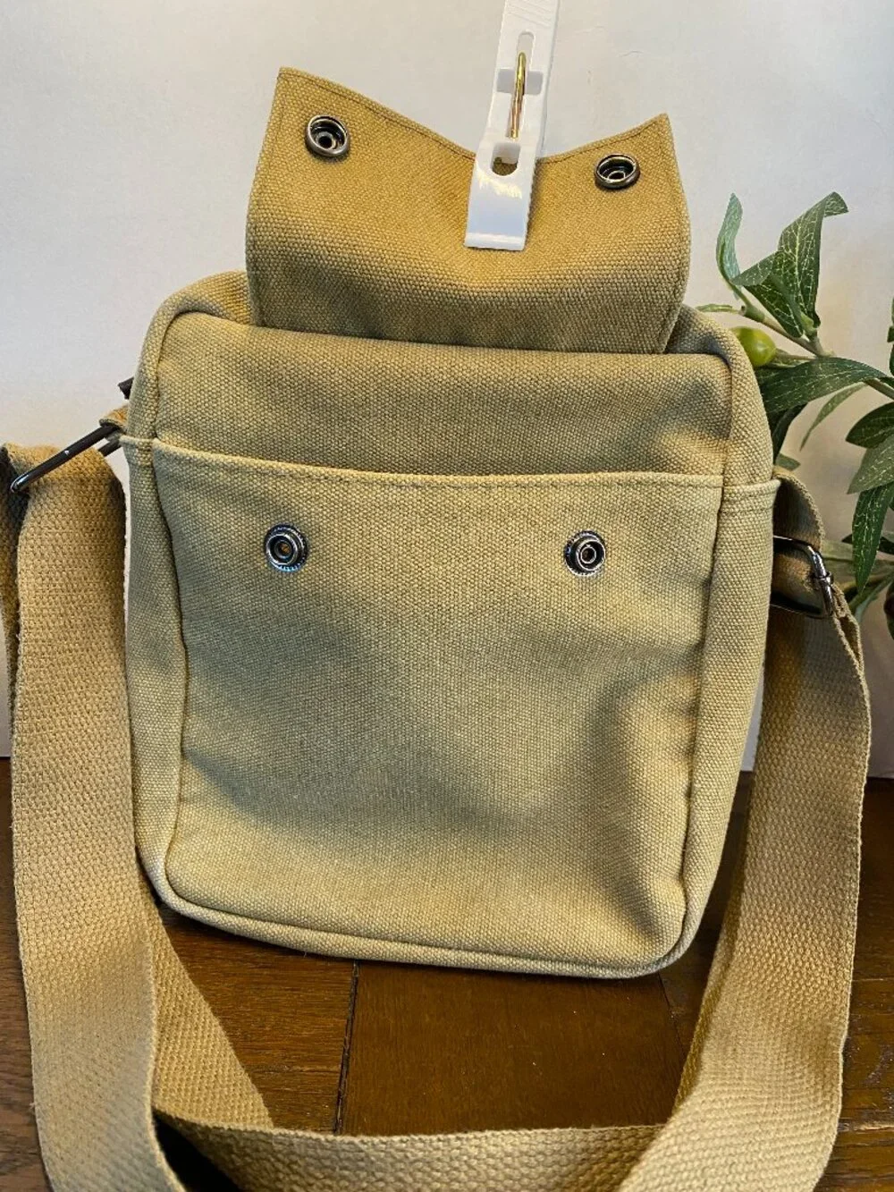 Small Khaki Canvas Messenger Shoulder Travel Bag for Men or Women